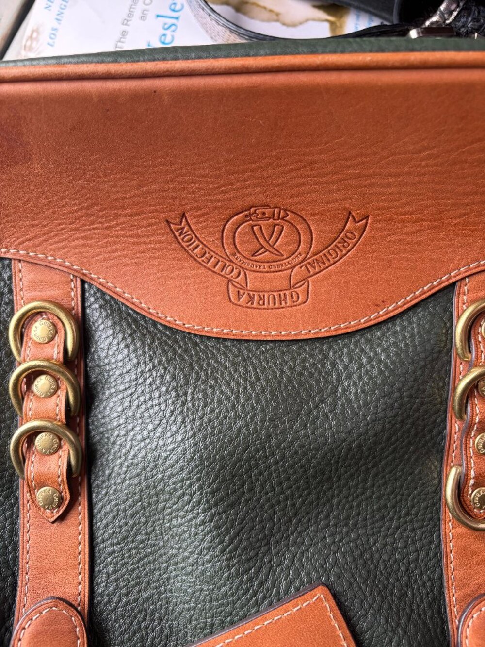 Ghurka Original Heritage D-Ring Hunter Green Pebble Leather Tote Bag exc - Picture 2 of 14